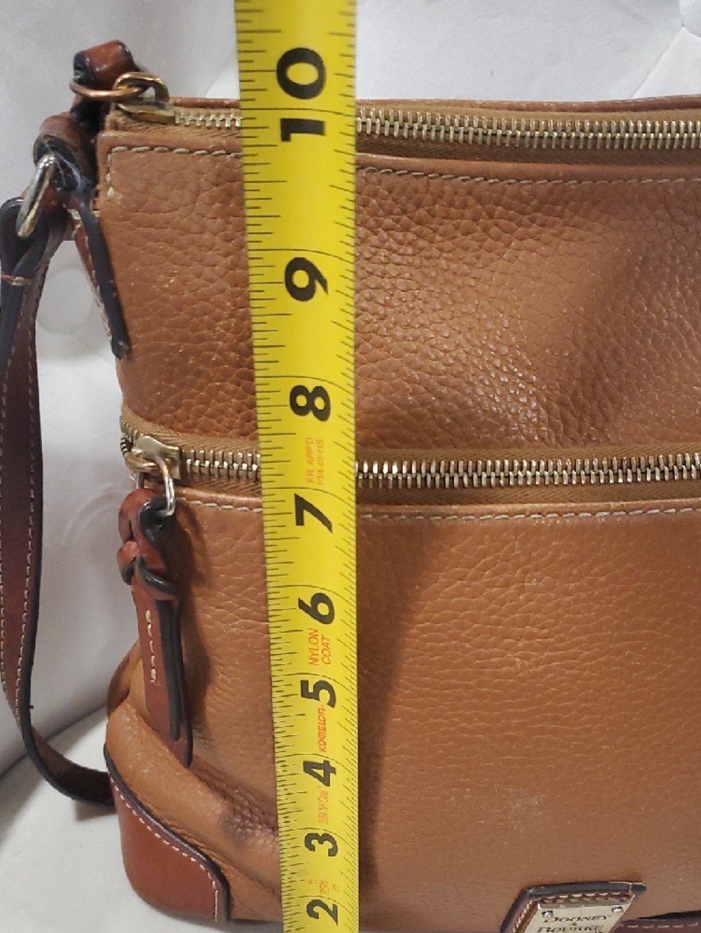 Dooney & Bourke All Weath Camel/Tan Pebbled Leather Crossbody with Gold Hardware - Picture 6 of 10